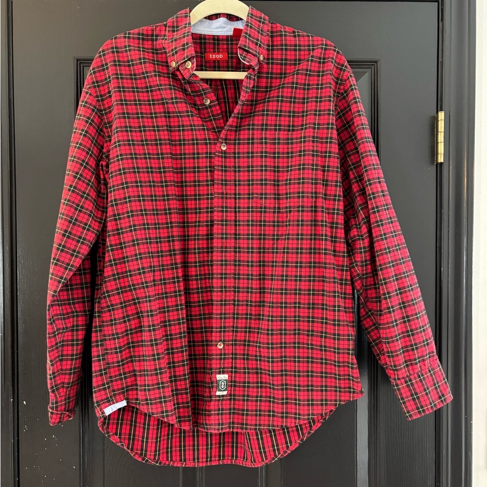 Izod Red and Black Plaid Men's Shirt